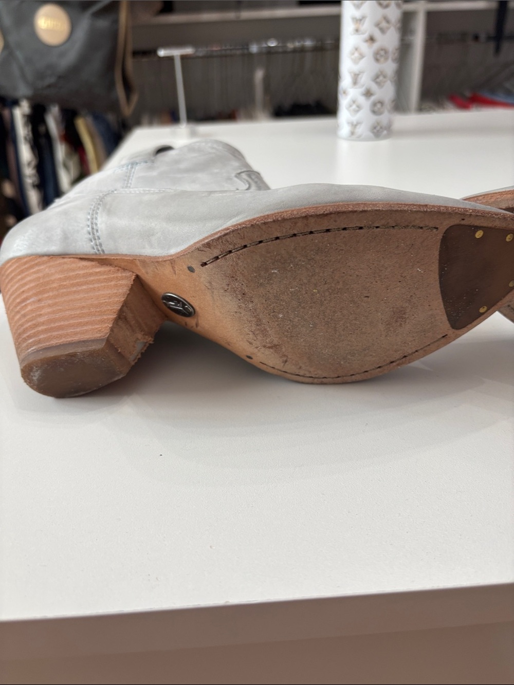 Frye Light Gray Pointed Leather Ankle Booties - Picture 5 of 9